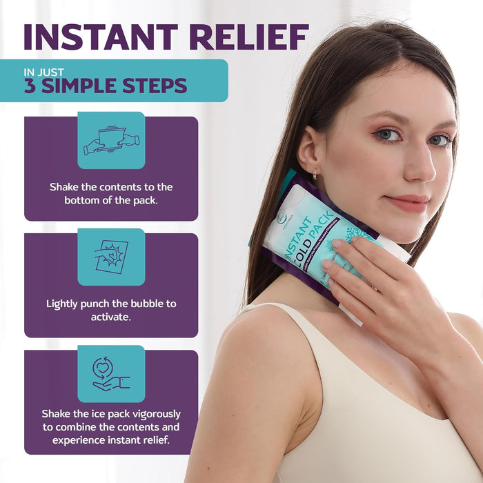 Instant Ice Cold Pack (7” x 4”) - 25 Packs Disposable Instant Ice Packs for Injuries | Cold Compress Ice Pack for Pain Relief, Swelling, First Aid, Toothache, Athletes & Outdoor Activities
