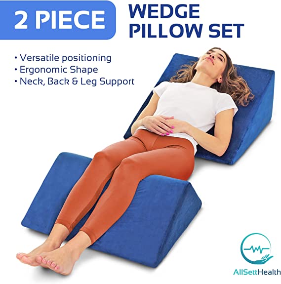 AllSett Health 4 PC Bed Wedge Pillows Set - Orthopedic Wedge Pillow for Sleeping with Memory Foam | Multi Angle Relief System for Back, Neck, Shoulder