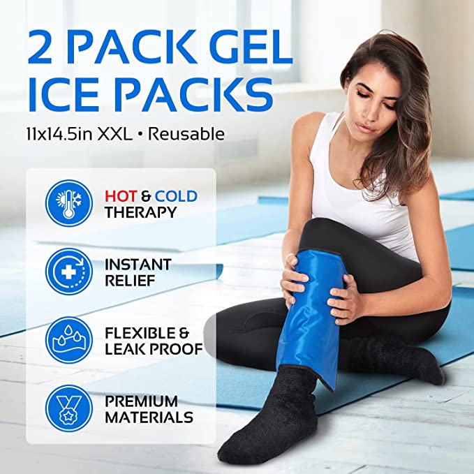 2 Pack XXL Reusable Hot and Cold Gel Ice Packs for Injuries