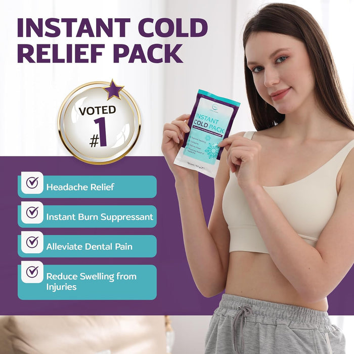 Instant Ice Cold Pack (7” x 4”) - 25 Packs Disposable Instant Ice Packs for Injuries | Cold Compress Ice Pack for Pain Relief, Swelling, First Aid, Toothache, Athletes & Outdoor Activities