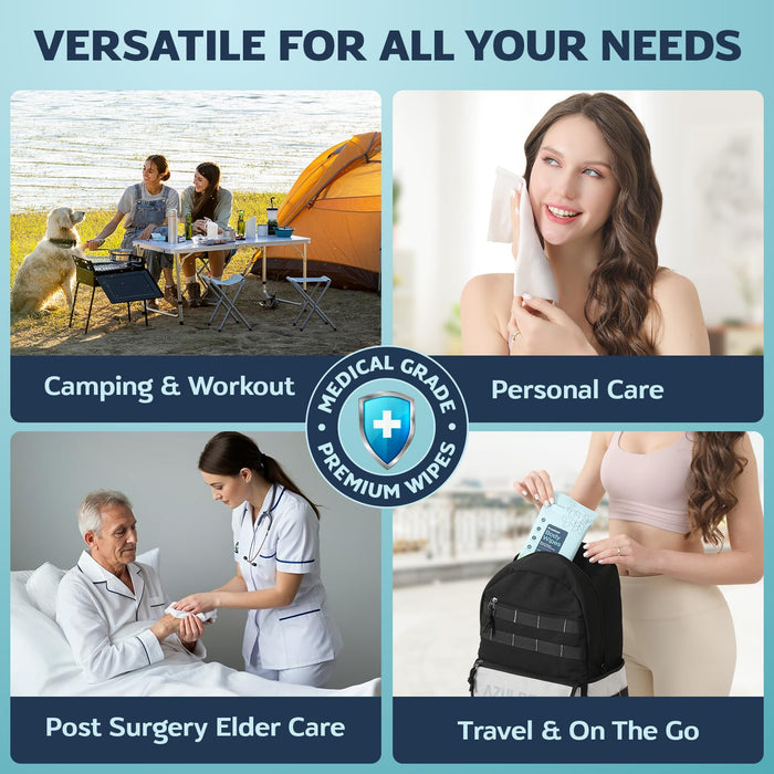 240 XL Shower Wipes – Body Wipes for Adults Bathing No Rinse – 24 Packs of 10 – Extra Moist Bath Wipes with Aloe & Vitamin E for Camping, Travel, Gym & Bedridden Care