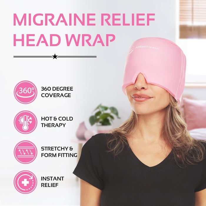 2 Pack Migraine Relief Ice Head Wrap Headache and Migraine Hat | Cold Gel Head Ice Pack with Face and Eye Mask Compress for Cooling Migraine Relief - Tension Headache Relief, Sinus Pressure Relief (2 pack pink)
