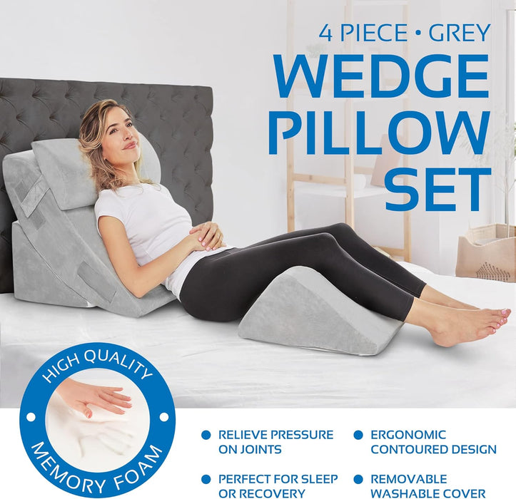 Wedge Pillows for Sleeping - Multipurpose Memory Foam Bed Support Rest & Knee  Pillow for Back, Neck & Post-Surgery, Versatile Snoring Relief Back Pillow  for Bed - Gray 