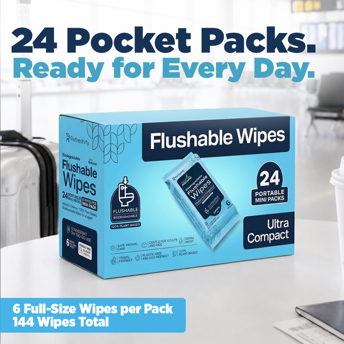 144 Count Mini Flushable Wipes Travel Size - Pocket Mini Wipes, 24 PK