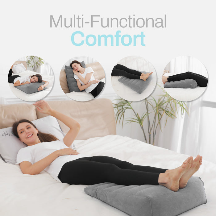 Leg Elevation Wedge Pillow – Inflatable Lumbar & Leg Support Pillow (Grey)