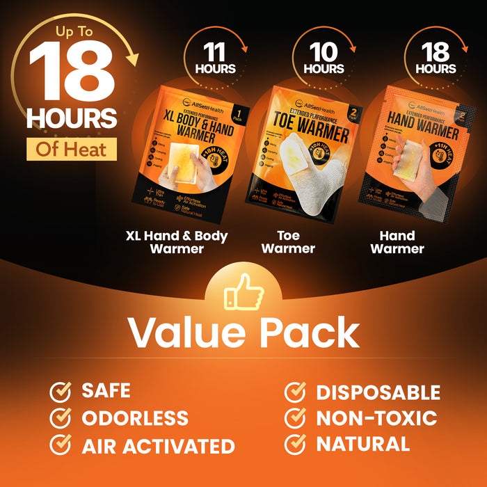 Hand, Toe & Body Warmers Variety Pack – 70 Count Air Activated Heat Packs