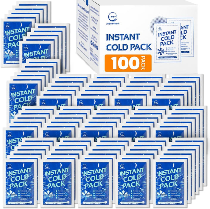 Instant Ice Cold Pack (6” x 4.5”) - 100 Packs Disposable Instant Ice Packs for Injuries | Cold Compress Ice Pack for Pain Relief, Swelling, First Aid, Toothache, Athletes & Outdoor Activities