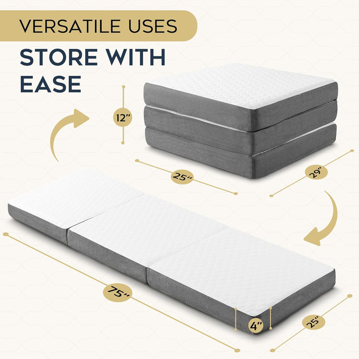4 Inch Tri-Folding Camping Mattress Single Size With Storage Bag