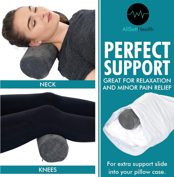 Bamboo Round Cervical Roll Cylinder Bolster Pillow with Removable Washable Cover, Ergonomically Designed for Head, Neck, Back, and Legs || Ideal for Spine and Neck Support During Sleep, Grey