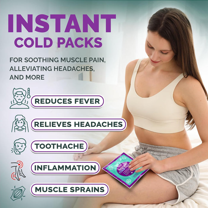 Instant Ice Cold Pack (6” x 5”) - 25 Packs Disposable Instant Ice Packs for Injuries | Cold Compress Ice Pack for Pain Relief, Swelling, First Aid, Toothache, Athletes & Outdoor Activities
