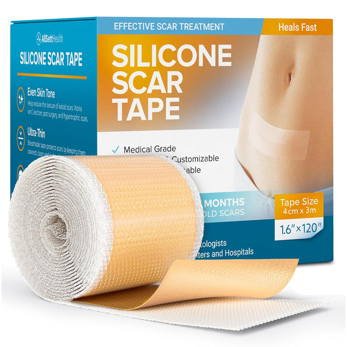 Silicone Scar Tape Reusable Sheets (120” x 1.6”) Medical Grade Silicone Scar Sheets for Surgical Scars, Burns, Tummy Tuck, Keloid, C-Section - Cut to Size Scar Treatment