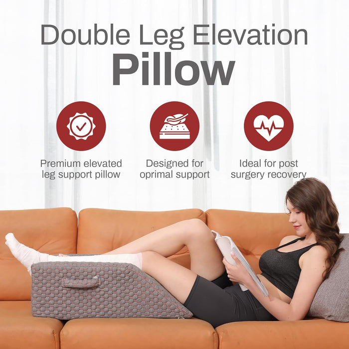 Double Leg Elevation Pillow Post Surgery Leg Pillow | Ankle Knee  Surgery – Memory Foam Leg Rest Support Pillow for Injuries, Leg Pain, Hip, Knee Pain, Improve Blood Circulation 29” x 16” x 9.5”