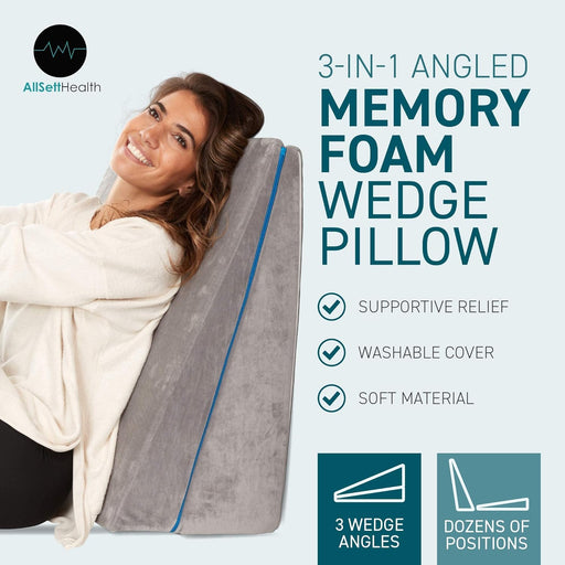 AllSett Health Bed Wedge Pillow - Adjustable 9&12 Inch Folding Memory Foam  Incline Cushion System for Legs and Back Support Pillow - Acid Reflux, Anti