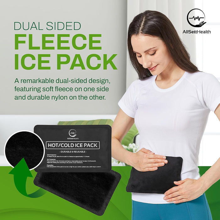 2 Pack Reusable Ice Packs for Injuries - Soft Ice Pack with Velvet Soft Fleece Fabric | Flexible Hot and Cold Gel Ice Pack Set- Cold Packs for Injuries, Knee, Back, Neck Pain - 10 x 6, Black