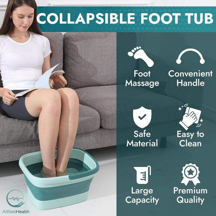 Collapsible Foot Bath – Advanced Foot Soaking Tub with Portable Design and Handle – Foldable Pedicure Foot Spa Bowl – Compact and Lightweight Foot Soak with Acupressure Points, Green and Blue