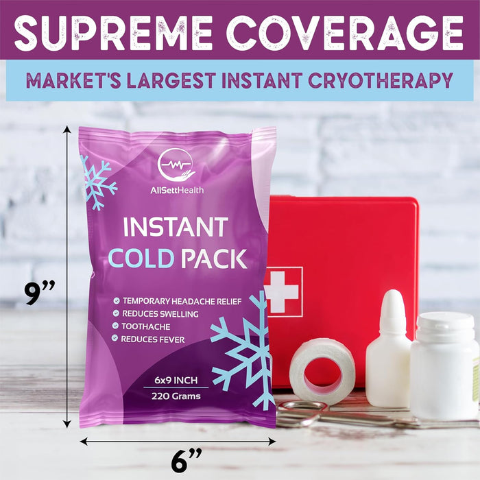Instant Ice Cold Pack (9” x 6”) - 24 Packs Disposable Instant Ice Packs for Injuries | Cold Compress Ice Pack for Pain Relief, Swelling, First Aid, Toothache, Athletes & Outdoor Activities