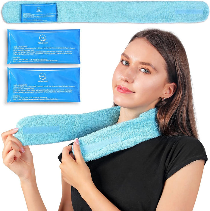 Cooling Towel with Soft Gel Ice Pack Inserts | Included 2 Gel Ice Packs Reusable - Multi Purpose Compression wrap - Neck, Legs, Arms, Shoulders - Ideal for Post Surgery, Migraines, Hiking and Injuries