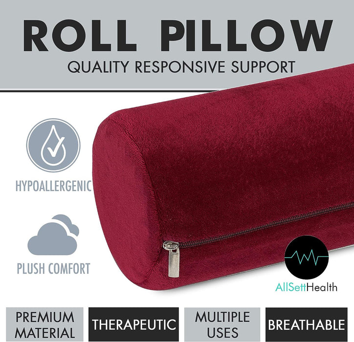 Cervical Neck Roll Pillow – Memory Foam Bolster Support (Red)
