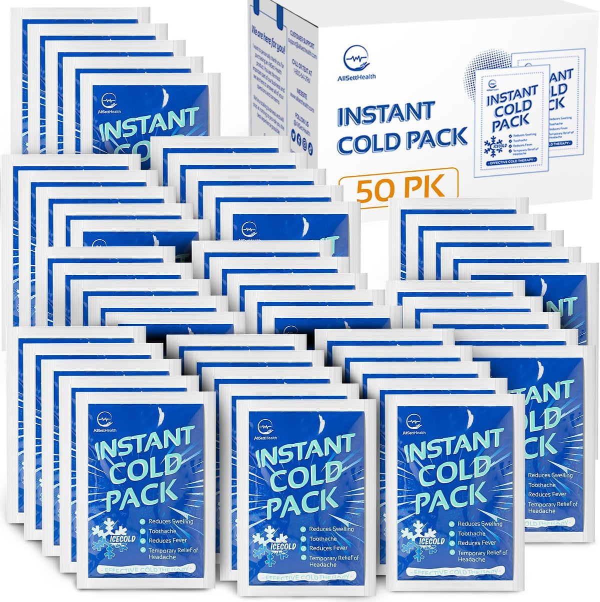 50 Packs Instant Ice Cold Pack (6” x 4.5”) - Disposable Instant Ice Pa —  All Sett Health