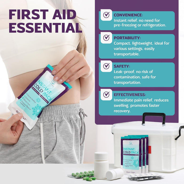 Instant Ice Cold Pack (7” x 4”) - 25 Packs Disposable Instant Ice Packs for Injuries | Cold Compress Ice Pack for Pain Relief, Swelling, First Aid, Toothache, Athletes & Outdoor Activities