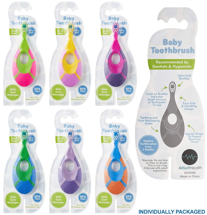 AllSett Health 6 Pack - Baby Toothbrush, 0-2 Years, Soft Bristles, BPA Free | Toddler Toothbrush, Infant Toothbrush, Training Toothbrush, Includes Free Toothbrush Holder
