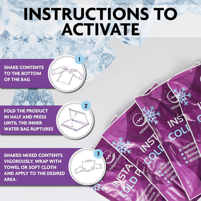 Instant Ice Cold Pack (9” x 6”) - 24 Packs Disposable Instant Ice Packs for Injuries | Cold Compress Ice Pack for Pain Relief, Swelling, First Aid, Toothache, Athletes & Outdoor Activities