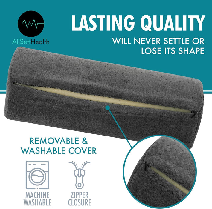 Bamboo Round Cervical Roll Cylinder Bolster Pillow with Removable Washable Cover, Ergonomically Designed for Head, Neck, Back, and Legs || Ideal for Spine and Neck Support During Sleep, Grey