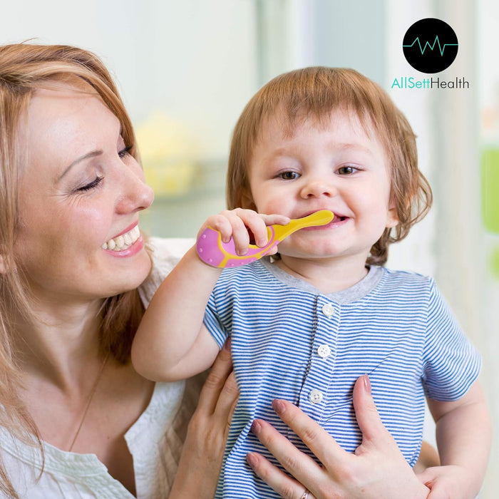 AllSett Health 6 Pack - Baby Toothbrush, 0-2 Years, Soft Bristles, BPA Free | Toddler Toothbrush, Infant Toothbrush, Training Toothbrush, Includes Free Toothbrush Holder