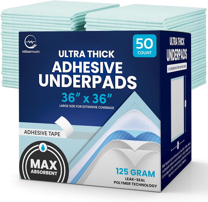 50 Pack Adhesive Disposable Bed Pads for Adults - XXL 36"x36" Non Slip Chucks Pads Disposable Adult, Incontinence Bed Pads - Disposable Underpads, Waterproof Heavy Duty Pee Pads for Adults, Dogs