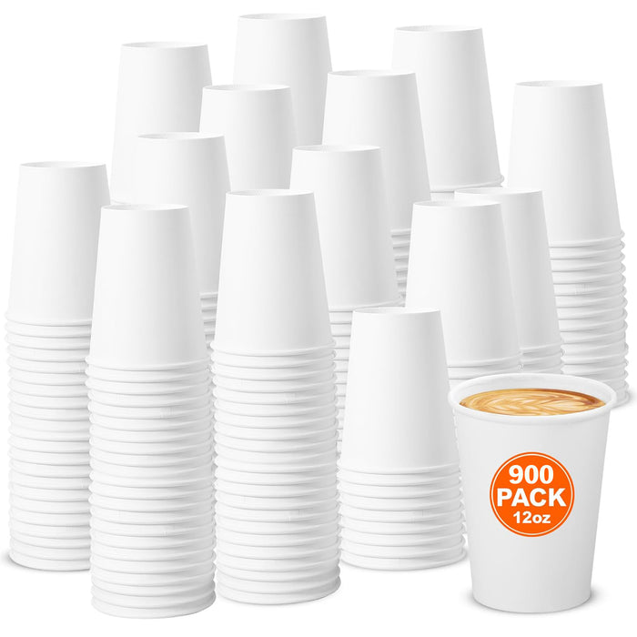 iBasics Coffee Cups [12 oz 900 pack] - Disposable Hot Cups | White Paper Cup for Beverages | Ideal Paper Coffee Cups for Office, Events | Durable Paper Cups 12 oz Size for Hot Drinks