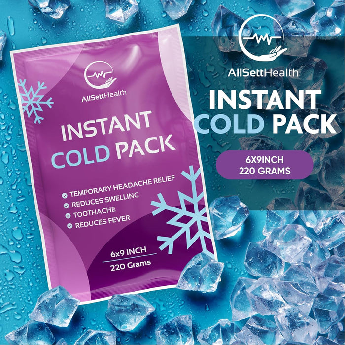 Instant Ice Cold Pack (9” x 6”) - 12 Packs Disposable Instant Ice Packs for Injuries | Cold Compress Ice Pack for Pain Relief, Swelling, First Aid, Toothache, Athletes & Outdoor Activities