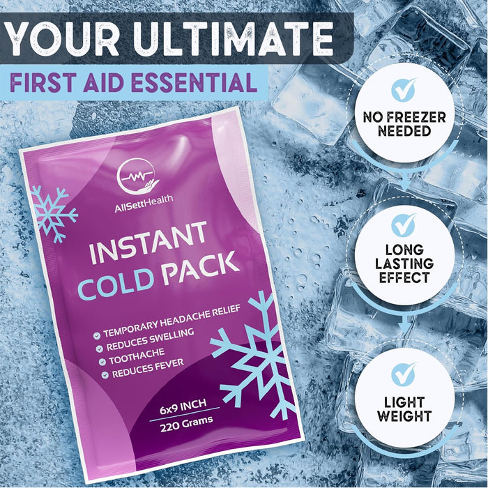 Instant Ice Cold Pack (9” x 6”) - 12 Packs Disposable Instant Ice Packs for Injuries | Cold Compress Ice Pack for Pain Relief, Swelling, First Aid, Toothache, Athletes & Outdoor Activities