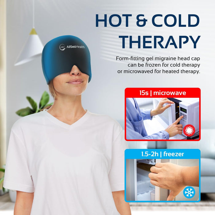 Migraine Relief Cap Ice Head Wrap Headache and Migraine Hat | Headache Relief with Hot/Cold Gel Head Ice Pack with Face and Eye Headache Mask Compress