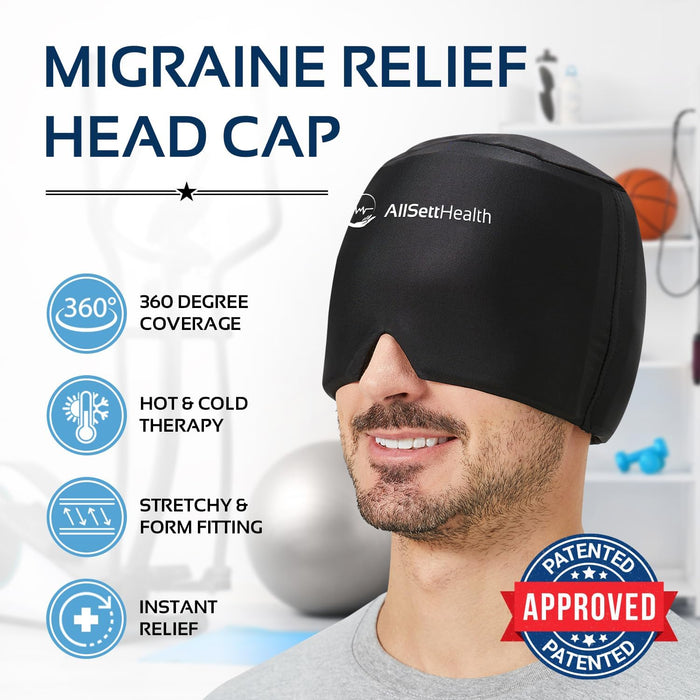 Migraine Relief Cap Ice Head Wrap Headache and Migraine Hat | Headache Relief with Hot/Cold Gel Head Ice Pack with Face and Eye Headache Mask Compress