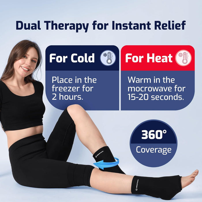 Ankle Ice Pack Wrap for Swelling and Injury - Hot/Cold Therapy | Ice Pack for Ankle, Achilles Tendonitis Relief, and Plantar Fasciitis - Reusable Compression Wrap (Large/XL)