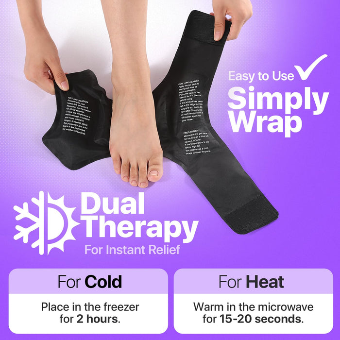 Ankle Ice Pack Wrap - 2 Pack Reusable Hot Cold Foot Ice Pack Wrap for Planters Facetious Relief, Adjustable Ankle Ice Wrap for Swelling, Foot Pain, Heel Pain and Achilles Tendonitis Relief