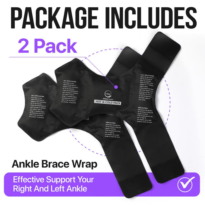 Ankle Ice Pack Wrap - 2 Pack Reusable Hot Cold Foot Ice Pack Wrap for Planters Facetious Relief, Adjustable Ankle Ice Wrap for Swelling, Foot Pain, Heel Pain and Achilles Tendonitis Relief