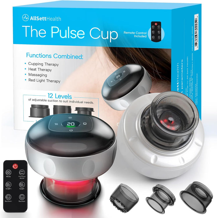 Electric Cupping Kit for Massage Therapy with Red Light - Cupping Set, Includes 3 Smart Cups and Remote - Massager Device & Cupping Therapy Set for Back Muscle Soreness & Cellulite Reduction