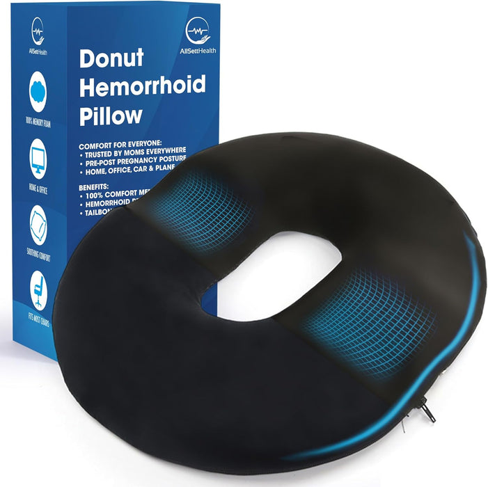 Donut Pillow with Non-Slip Washable Cover - Coccyx & Hemorrhoid Seat Cushion, Doughnut Pillow for Sitting Comfort - Bed Sore Cushion for Postpartum Support