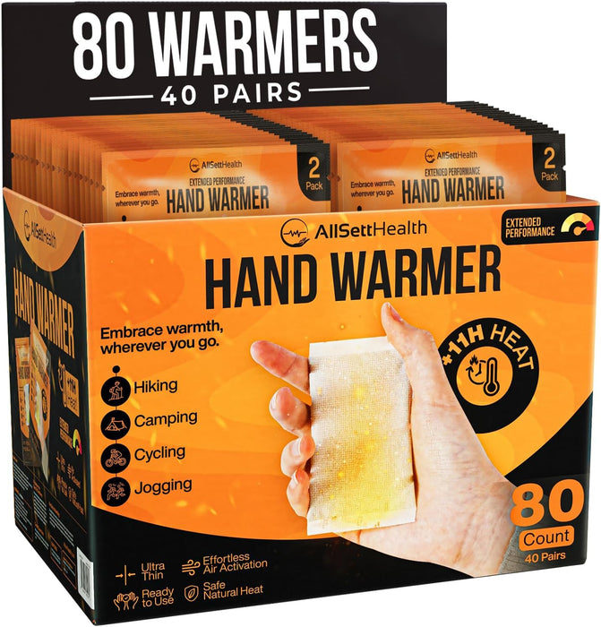 Natural Hand Warmers - 40 Pairs (80 Warmers) - Air Activated 11 Hours of Consistent Natural Heat Handwarmers Pack - Easy Activation | Portable Hot Hands Hand Warmers Disposable Bulk, Hot Heat Pack