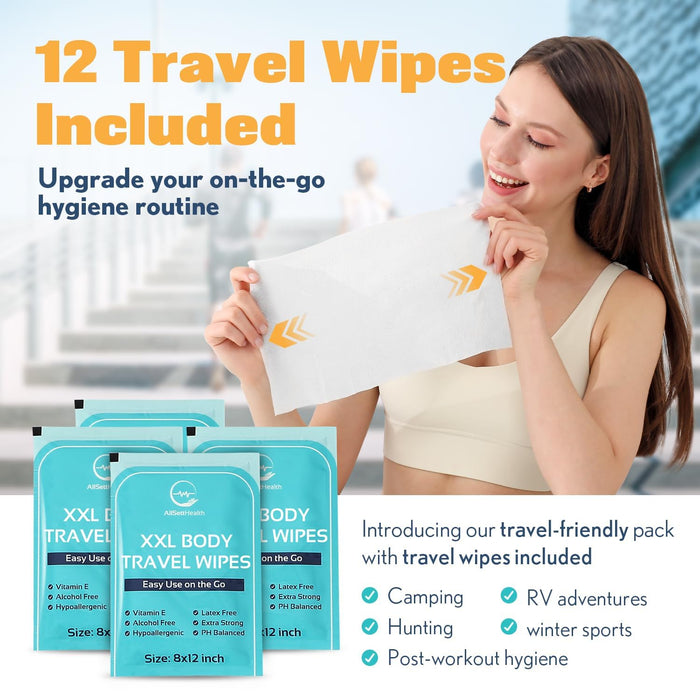 Body Wipes for Adults - XL Wet Wipes 8" x 12" (600 count) | Rinse Free Bathing Wipes - Wash Cloths for incontinence, Disposable Washcloths with Aloe Vera and Vitamin E - Camping, Elderly, Bathing