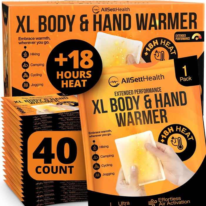 Natural Large Hand & Body Warmers 40 Pairs - Air Activated 18 Hours of Consistent Natural Heat Handwarmers Bulk - Disposable Quick & Easy Activation | Portable Odor-Free Warmth for Hands