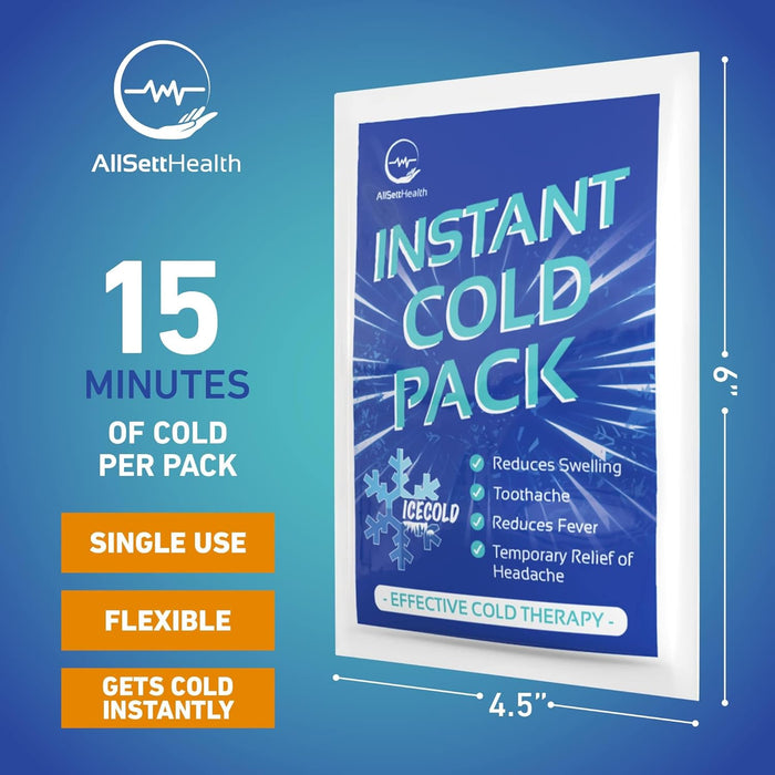 Instant Ice Cold Pack (6” x 4.5”) - 100 Packs Disposable Instant Ice Packs for Injuries | Cold Compress Ice Pack for Pain Relief, Swelling, First Aid, Toothache, Athletes & Outdoor Activities