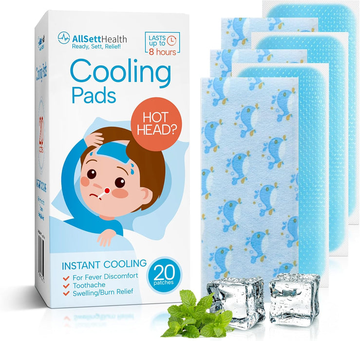 Cooling Patches for Kids - Fever Patch for Kids, Mint Extract - 20 Individually Wrapped Cold Patch Fever Stickers -Baby Cooling Pad, Forehead Cooling Patch, Fever Reducer Headache Patches -Fun Design