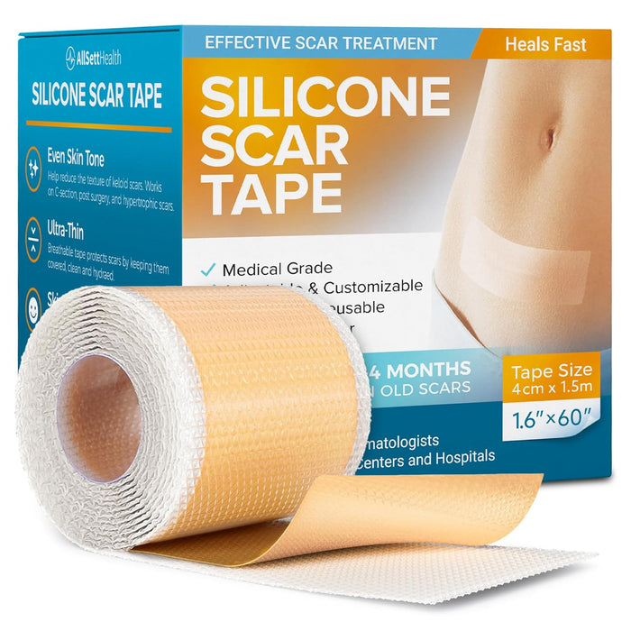 Silicone Scar Tape Reusable Sheets (60” x 1.6”) Medical Grade Silicone Scar Sheets for Surgical Scars, Burns, Tummy Tuck, Keloid, C-Section - Cut to Size Scar Treatment