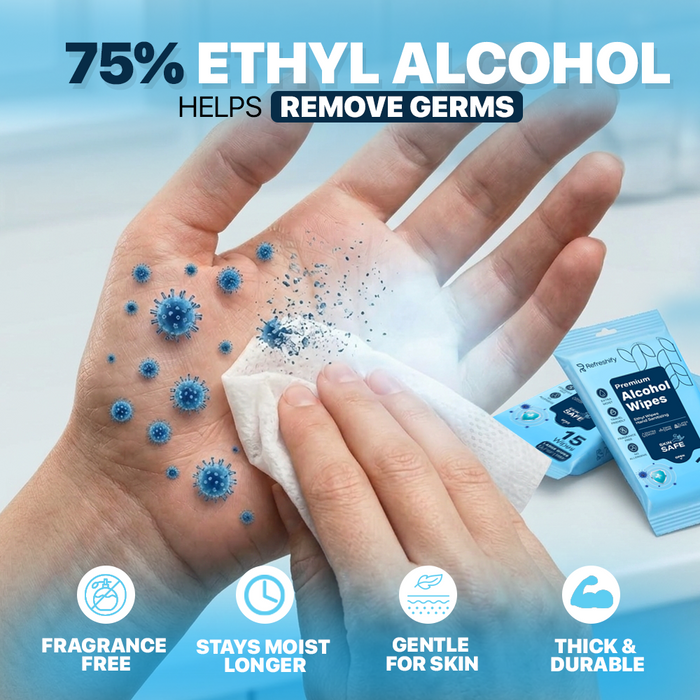 180 Large Alcohol Wipes - 75% Ethyl Alcohol Hand Wipes - 12 Packs of 15 - Fragrance Free, Skin Safe, Latex Free for Travel, Nails