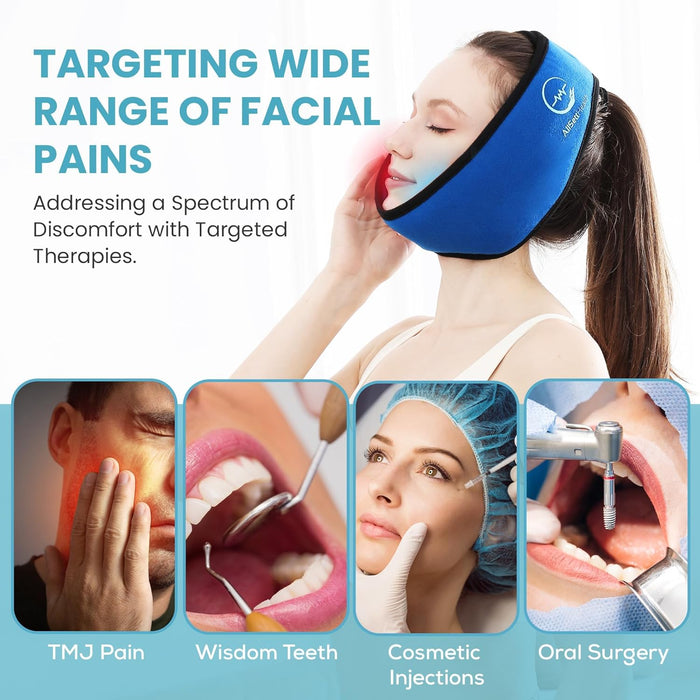 Face Ice Pack Wrap for TMJ Relief, Wisdom Teeth, Jaw, Head and Chin, 4 Reusable Hot and Cold Gel Packs, Pain Relief for Mouth, Oral and Facial Surgery