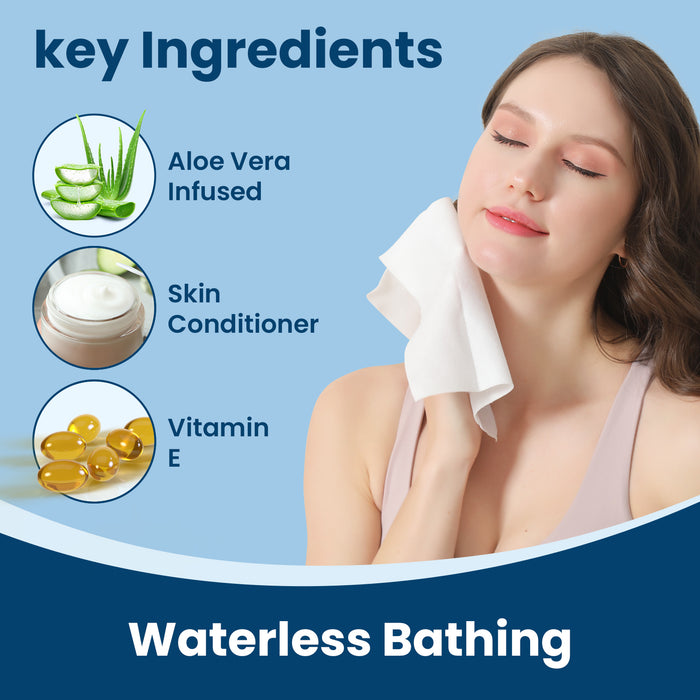 Ultra Thick Shower & Bath Wipes – 200 No Rinse Body Wipes (+ 12 Individual Wipes)