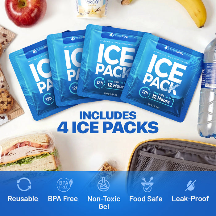 Ice Packs for Cooler, Reusable Ice Packs for Lunch Boxes, 4 Pack Long Lasting Freezer Packs, Leakproof Cooler Ice Packs for Lunch Bags and Coolers, BPA-Free, Food Safe
