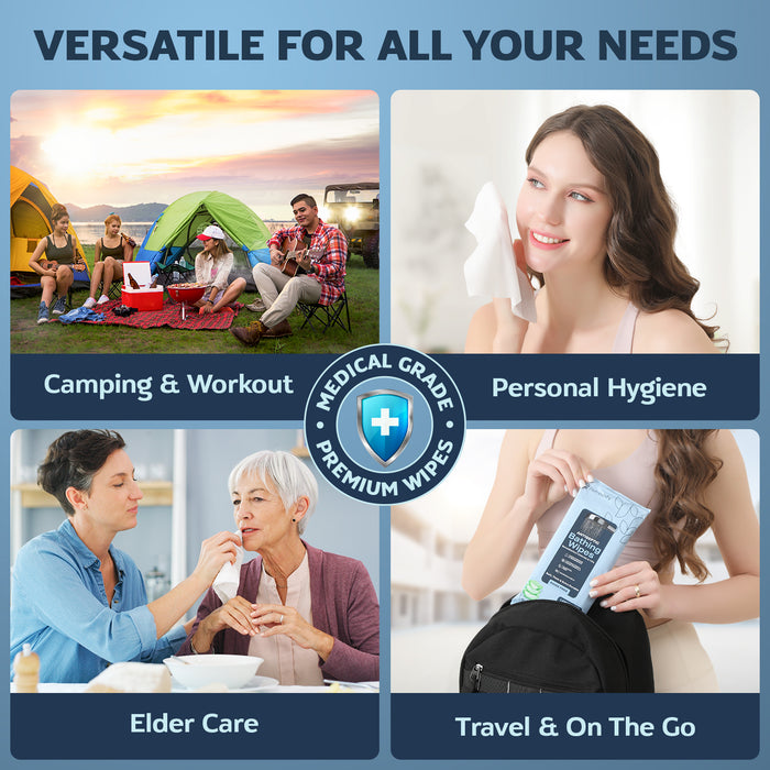 Ultra Thick Shower & Bath Wipes – 200 No Rinse Body Wipes (+ 12 Individual Wipes)